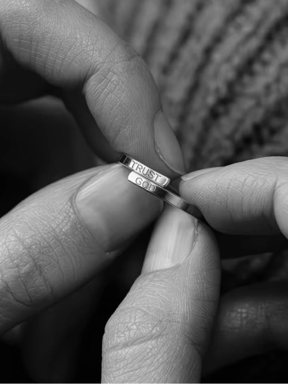 BNIB - TRUST GOD Engraved Silver Inspirational Ring - Flexible Sizing